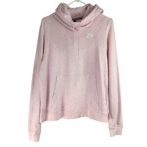 Nike Pink Polka Dot Long Sleeve Cowl Neck Pullover Sweater Sz L Kangaroo Pocket